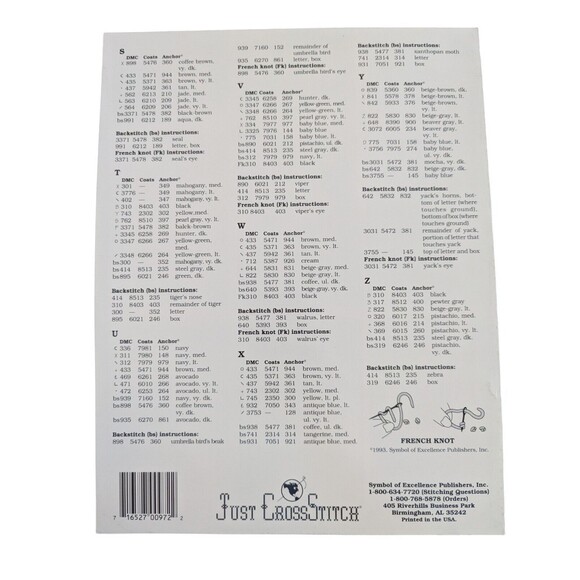 Just Cross Stitch Animal Alphabet Lions Tigers Bears Zebra Mike Vickery 972 Vtg - Picture 2 of 3